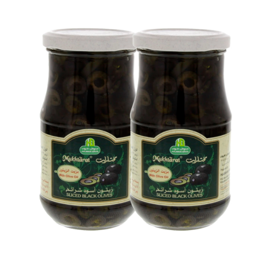 صورة حلواني اخوان مختارات شرائح زيتون اسود مع زيت زيتون 2 × 325 جم