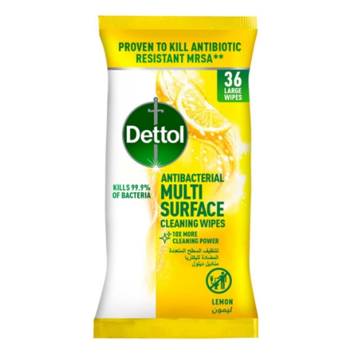 صورة ديتول مناديل مطهرة مبللة لجميع الاسطح بالليمون قوة التنظيف وغطاء قابل للإغلاق 36 حب