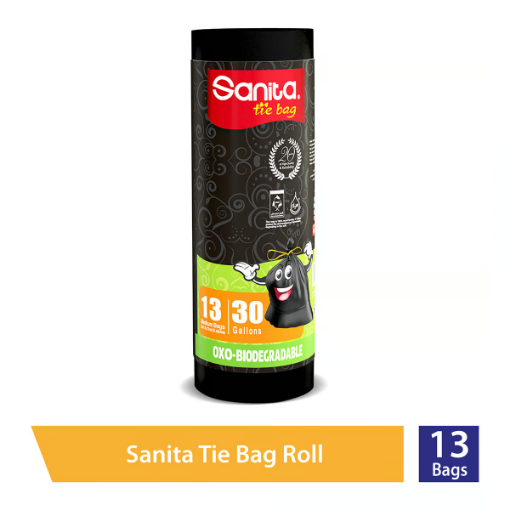 صورة سانيتا أكياس قمامة بربطة قابلة للتحلل أوكسو حجم وسط 30 جالون 13 قطعة