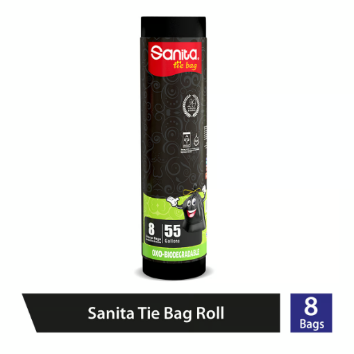 صورة سانيتا تاي أكياس قمامة قابلة للتحلل الحيوي أوكسو - كبيرة جدًا ٥٥ جالون - ٨ قطع