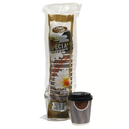 صورة هوم مايت أكواب ورقية مضلعة بغطاء 8 أونصة 12 قطعة