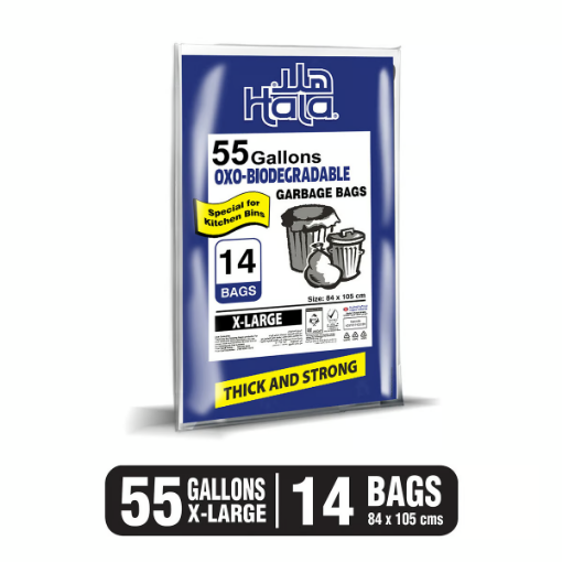 صورة نابكو هلا أكياس نفايات أوكسو قابلة للتحلل حجم كبير جدًا، 55 جالون مقاس 84 × 105 سم 14 قطعة