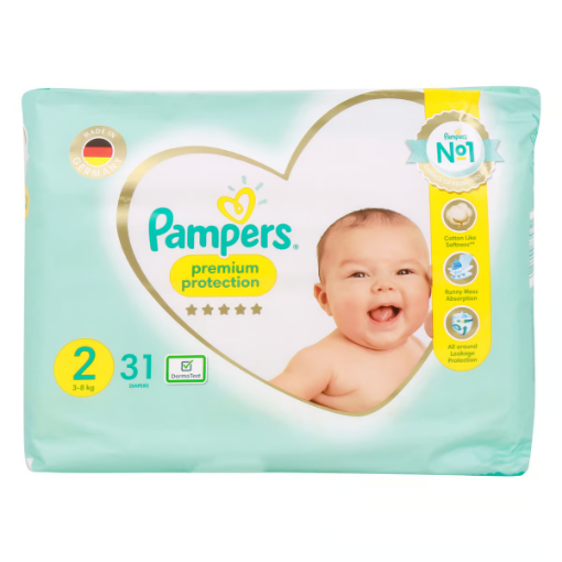 صورة بامبرز حفاضات بريميوم مقاس رقم2، 4-8 كجم، عبوة كبيرة 31 حفاضة